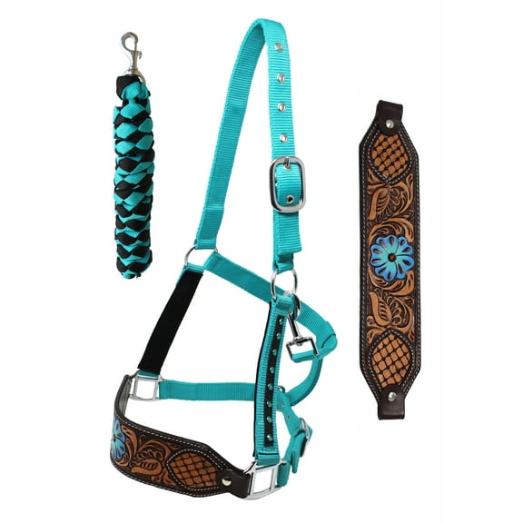 Challenger Horse Noseband Tack Bronc Leather HALTER Tiedown Lead Rope 280HR26
