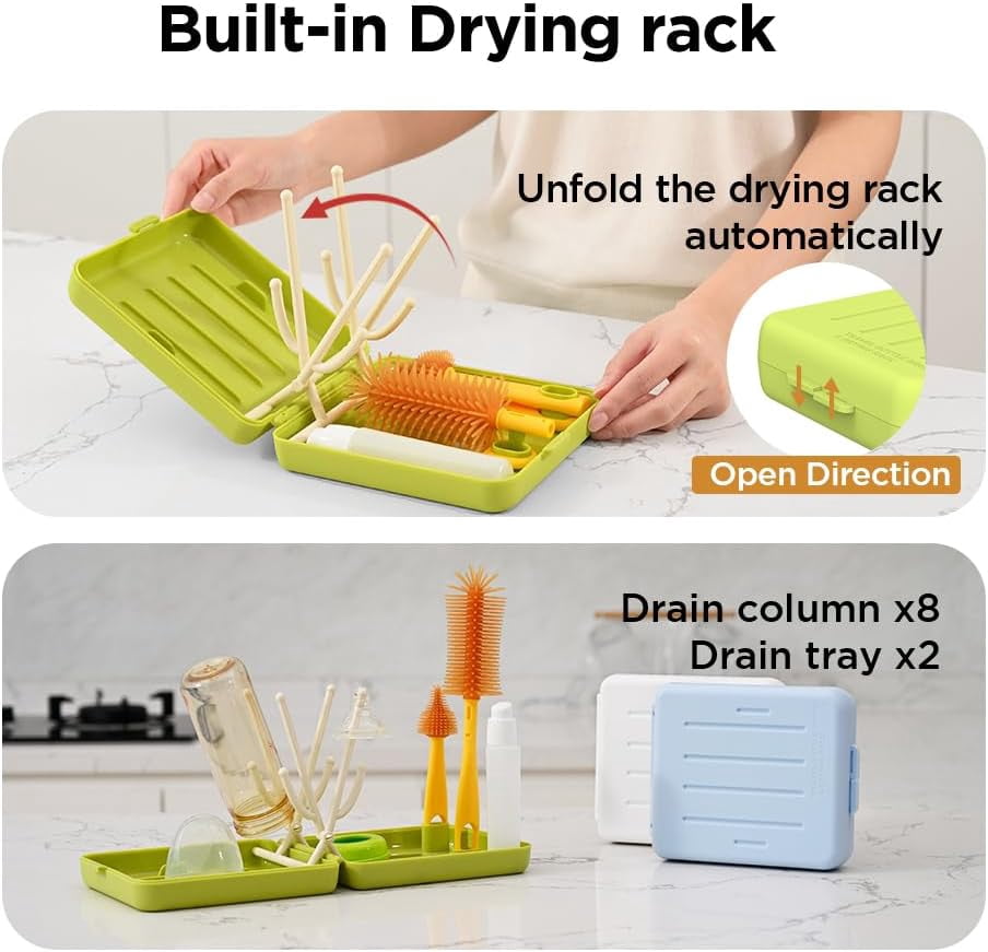 Multifunctional Cup Cleaning & Drying Rack Set with Brush Kit – Space-Saving Sink Organizer for Baby Bottles, Tumblers, and Glassware