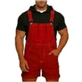 thumbnail image 2 of Alkepwun Denim Overalls Men Solid-Color Casual Loose Adjustable Straps Shorts Rolled Hem Bib Jumpsuit Multi-Pocket Side-Buttoned Washed Durable Romper, 2 of 5