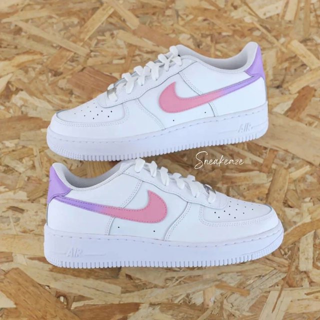 Air Force 1 Low Custom White Shoes Blush Pink & Purple Lilac Gradient Faded Art