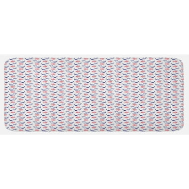 Anchor Kitchen Mat, Sea Inspired Pattern with Classical Sailing Theme Steering Wheel, Plush Decorative Kitchen Mat with Non Slip Backing, 47" X 19", Royal Blue Dark Coral, by Ambesonne