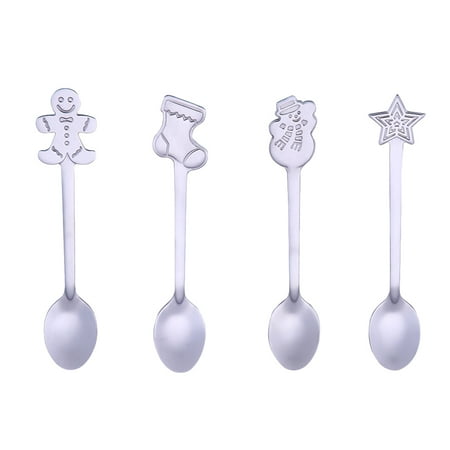 

4Pcs Stainless Steel Spoons Portable Christmas Spoons Food Dessert Serving Spoons Cartoon Coffee Spoons for Christmas Xmas Party
