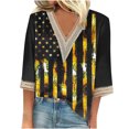 thumbnail image 2 of Feancey American Flag T Shirts for Women Summer Trendy Lace V-Neck 3/4 Sleeve Blouses 4th of July Loose Fit Casual Tunic Tops Memorial Day Pullover Today'S Clearance Sale,Black,L, 2 of 5