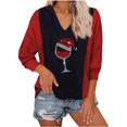 thumbnail image 1 of Pompotops Mode Femme T-Shirt à Manches Longues Col en V Automne Blouse à Capuche Imprimée, 1 of 5