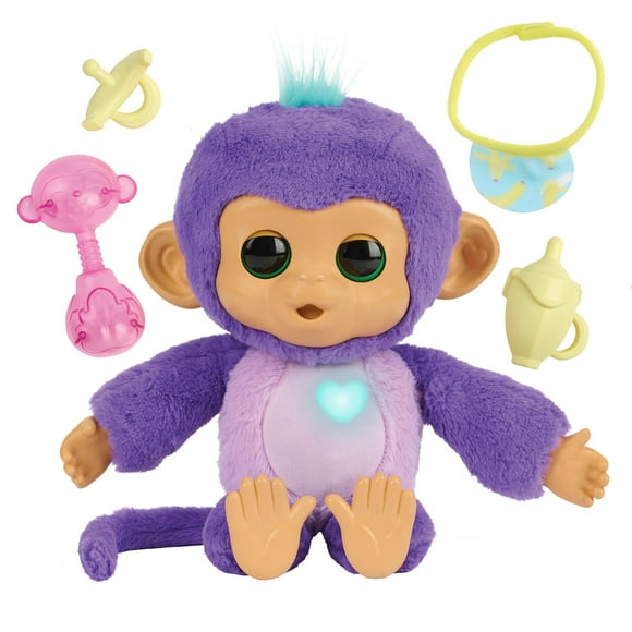 Fingerlings Care ânâ Cuddles Interactive Baby Monkey, Sunny (Purple), Toys for 3 Year Olds, 150+ Sounds and Reactions, Heart Lights Up