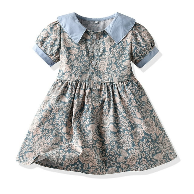 Qudderr Robe Princesse à Manches Bouffantes pour Bébé Fille, Robe Décontractée à Boutons et Volants, 3 Mois-4 Ans, Robe d'Été pour Tout-Petits