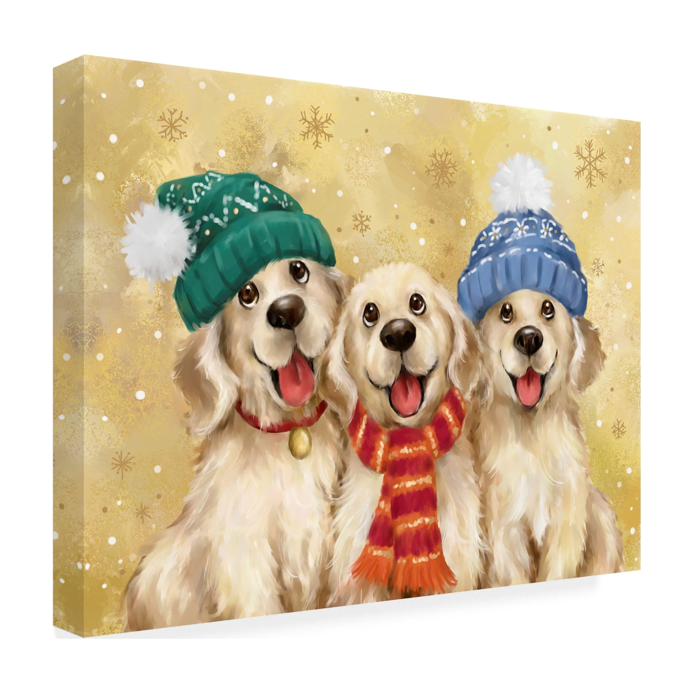 Canvas Wall Art - MAKIKO 'Christmas Golden Dogs' Wall Art for Living Room, Bedroom, or Office DÃ©cor by Trademark Fine Art - 32 x 24 Inches