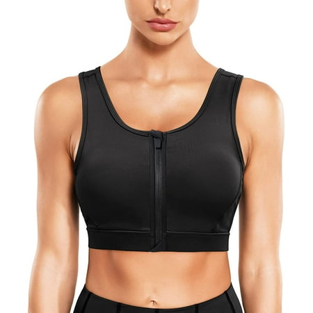 

Molutan Women s Front Closure Sport Bra Removable Pads Wirefree Racerback Workout Yoga Bras with Zipper(Black 3XL)