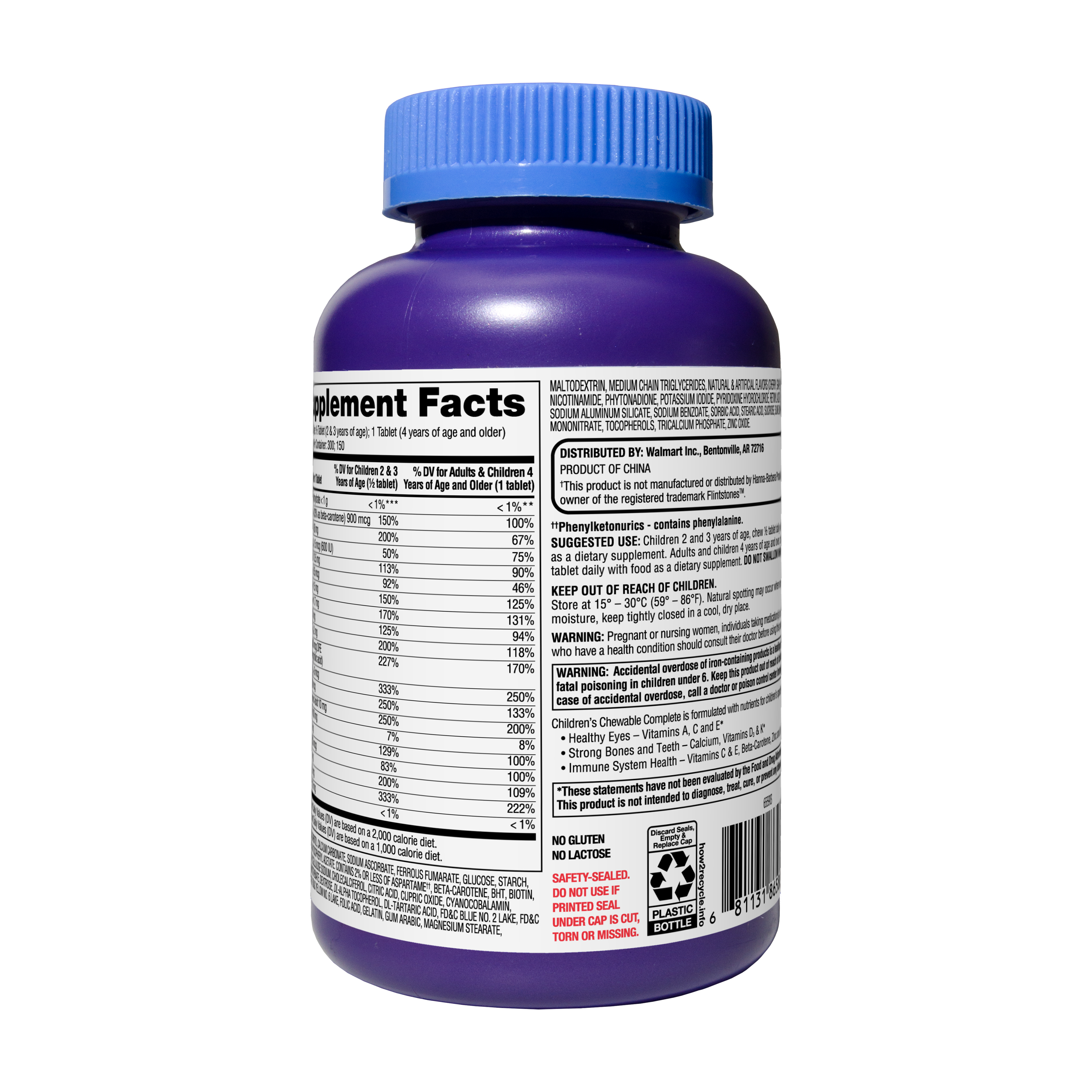 Tabletas Masticables de Multivitamínico Completo para Niños Equate para la Salud Infantil, 150 Unidades, Comparar con Tabletas Masticables Flintstones™ Complete 6