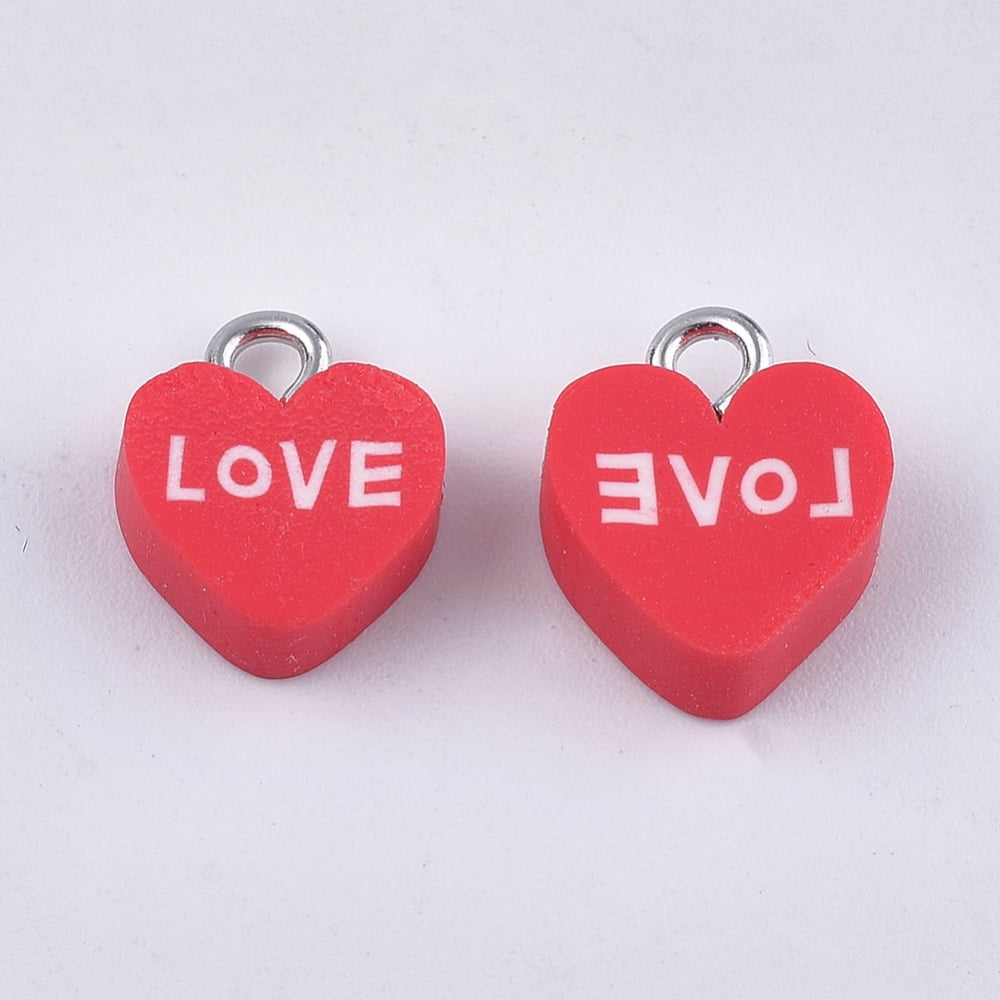500pcs Handmade Polymer Clay with Iron Findings Heart with Love For Valentine's Day Red 12~13x10~10.5x4~4.5mm Hole: 1.8mm