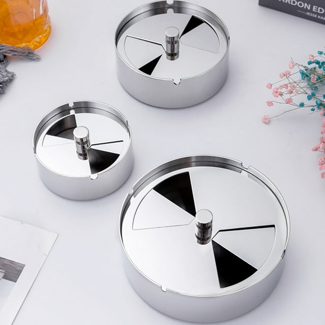 Faithtur Stainless Steel Ashtray with Rotatable Lid, Smoking Table Tray