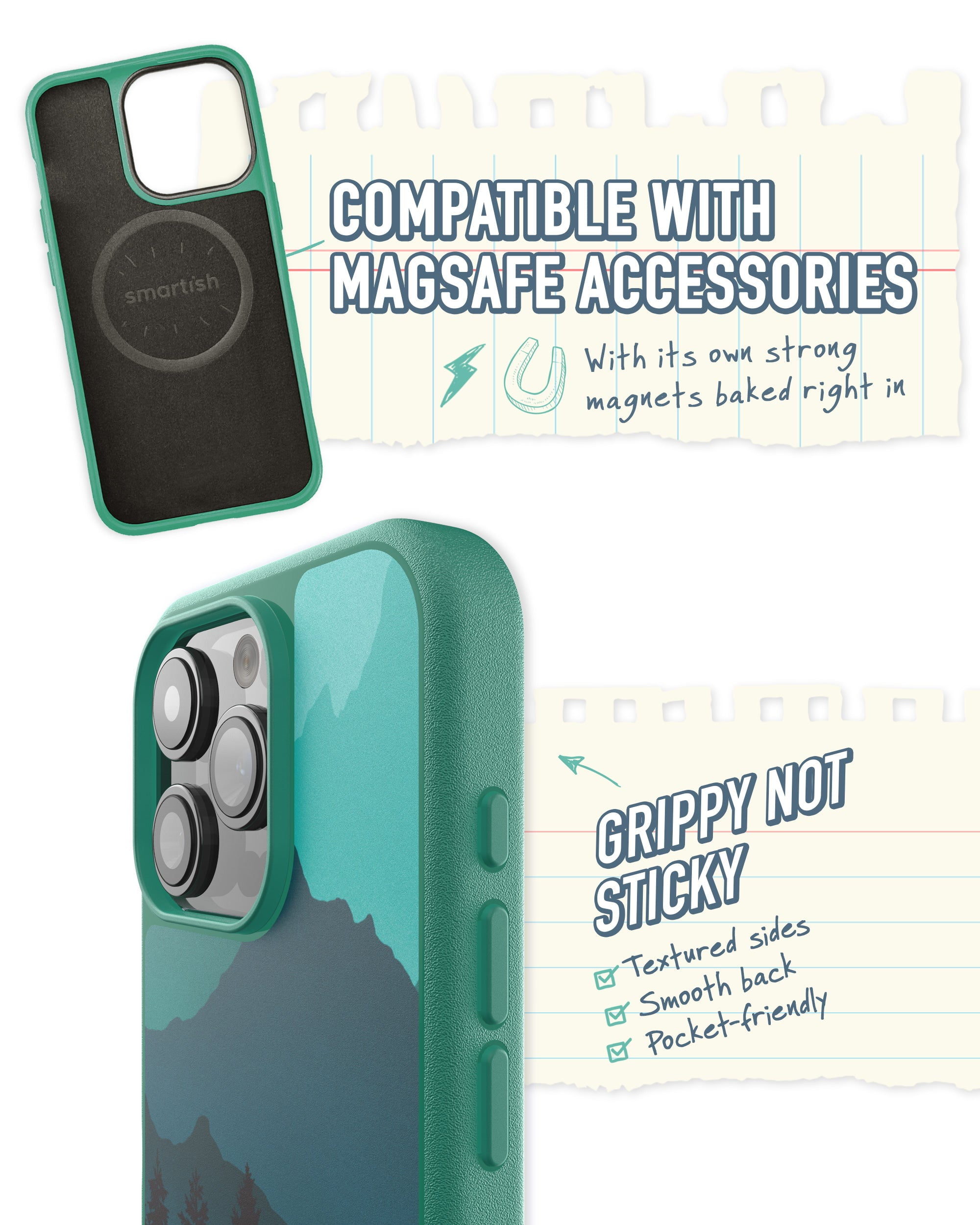 Smartish iPhone 15 Pro Slim Case - Gripmunk Compatible with MagSafe [Lightweight + Protective] Thin Grip Cover with Microfiber Lining - Moving Mountains