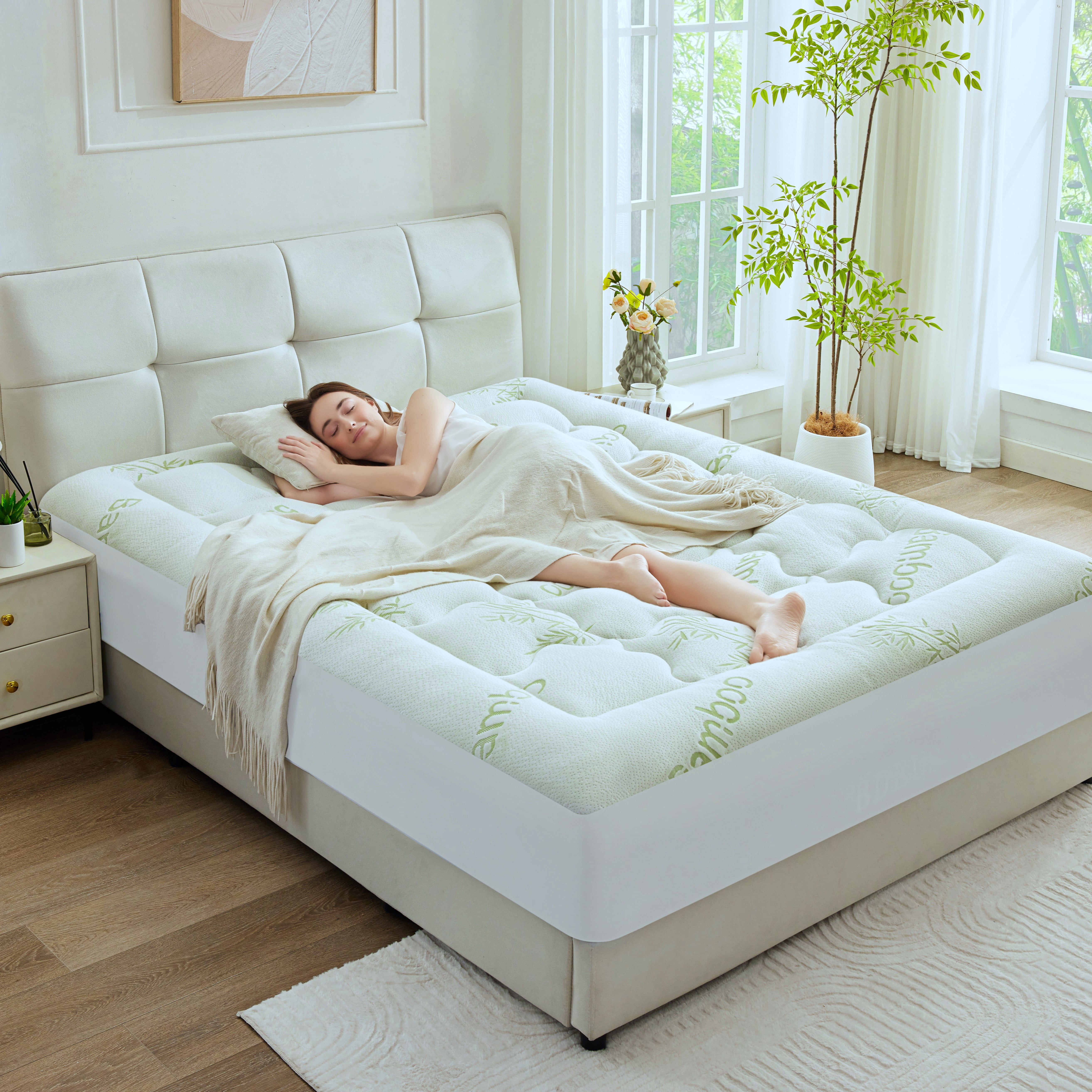 BDEUS Mattress Topper Twin for Back Pain,Bamboo Mattress Pad Cover,Mattress Pad,8-21" Deep Elastic Pocket, Plush Soft Down