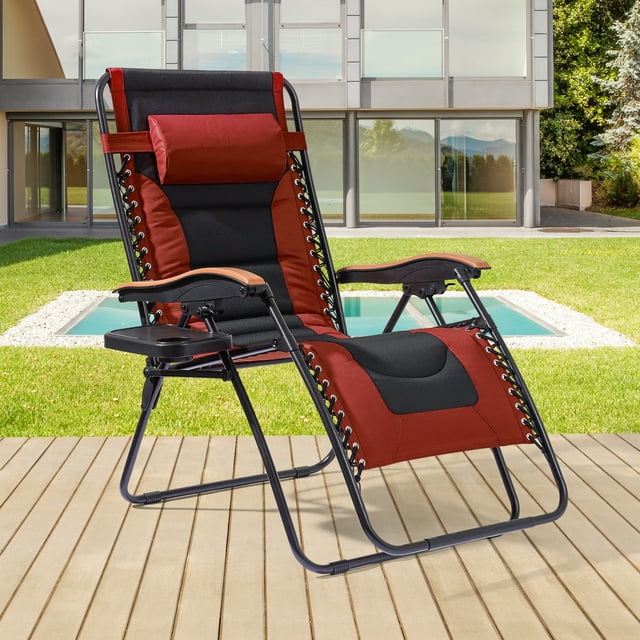 Sonerlic 1Pcs Outdoor Patio Adjustable Padded Zero Gravity Chair with a Side Tray for Patio, Deck, Poolside and Garden,Red