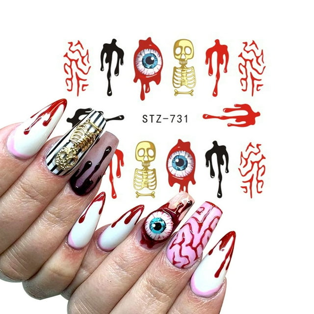 Braveheart Watermark Nail Sticker Tatoos Halloween Colorful Eyes Skull Element Nail Wraps Diy Manicure Sticker