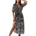 thumbnail image 1 of Vestido maxi largo floral con estampado de línea A de media manga suelta con cuello en V bohemio a la moda para mujer Fridja  NMB4074, 1 of 9