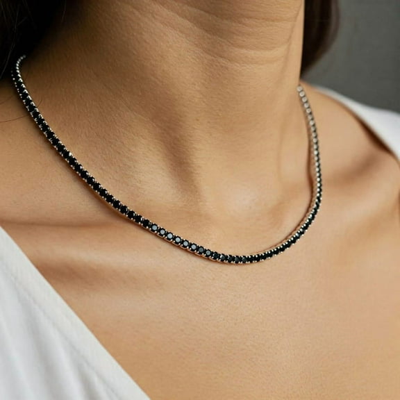 925 Silver Black Onyx Tennis Necklace for Woman , July Birthstone Jewelry , Layered Choker Necklace , Black Stone Necklace, Gift for Her