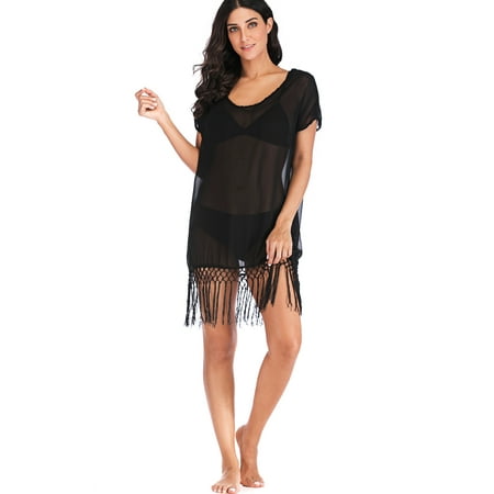 - SAYFUT Sexy Women Beach Bikini Cover Up Chiffon Tassel Swimsuit Swimwear Cover ups Loose Beach Pool Tops
