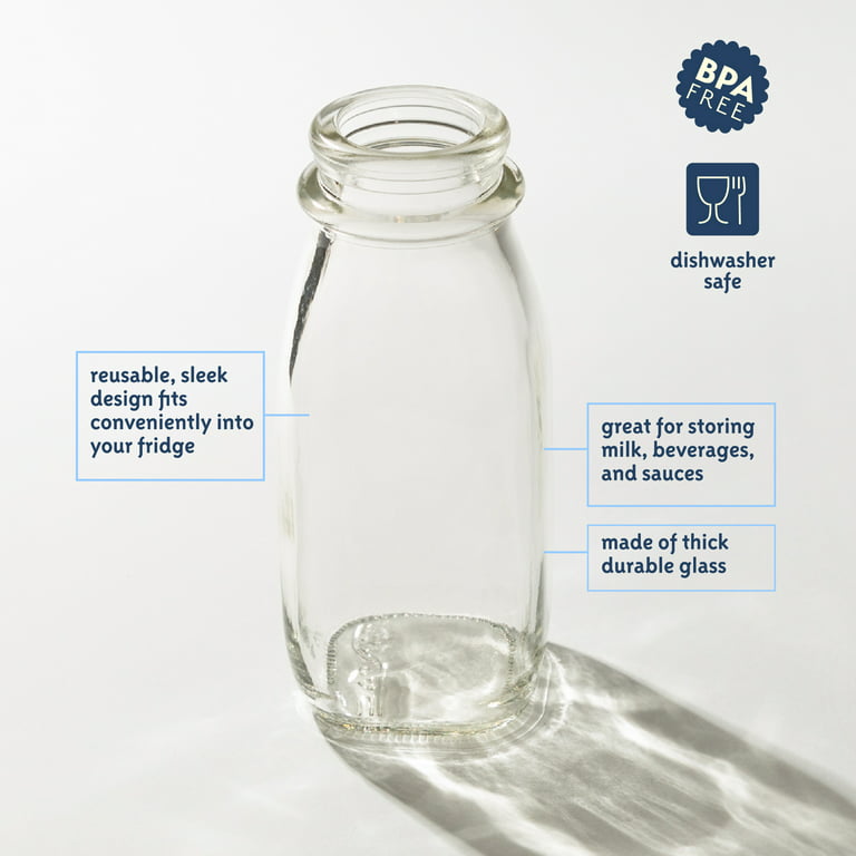  The Dairy Shoppe Heavy Glass Milk Bottles - Jugs with Lids and  Silicone Pour Spouts - Clear Milk Containers for Fridge - Reusable Glass Milk  Jug Dispenser - Made in USA (