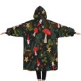 thumbnail image 2 of Oversized Wearable Blanket Hoodie,Red Mushroom Gnome Dark Green Pattern Sherpa Blanket Hoodie with Super Pockets,Super Warm Fuzzy Pullover for Women & Men, 2 of 6