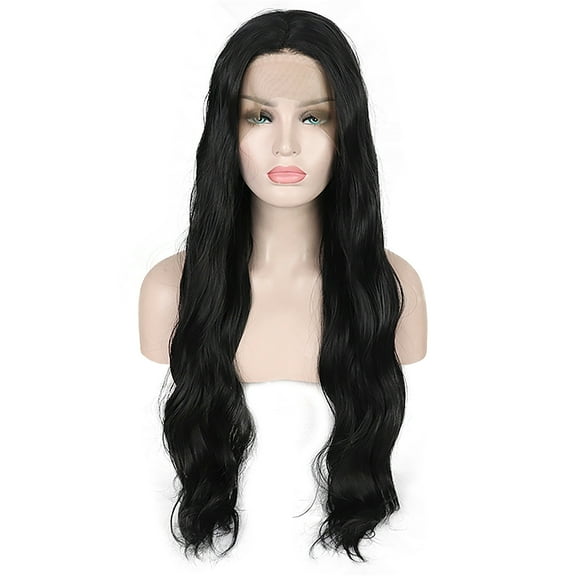 Unique Bargains Lace Front Wigs for Women 24" Black Long Body Wave with Wig Cap