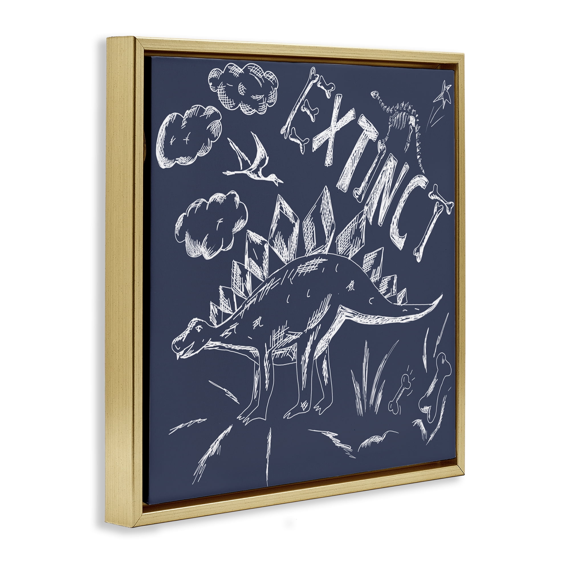 Sketchy Extinct Dinosaur Gold Framed Floater Canvas Wall Art, design by HUE and MI and Sangita