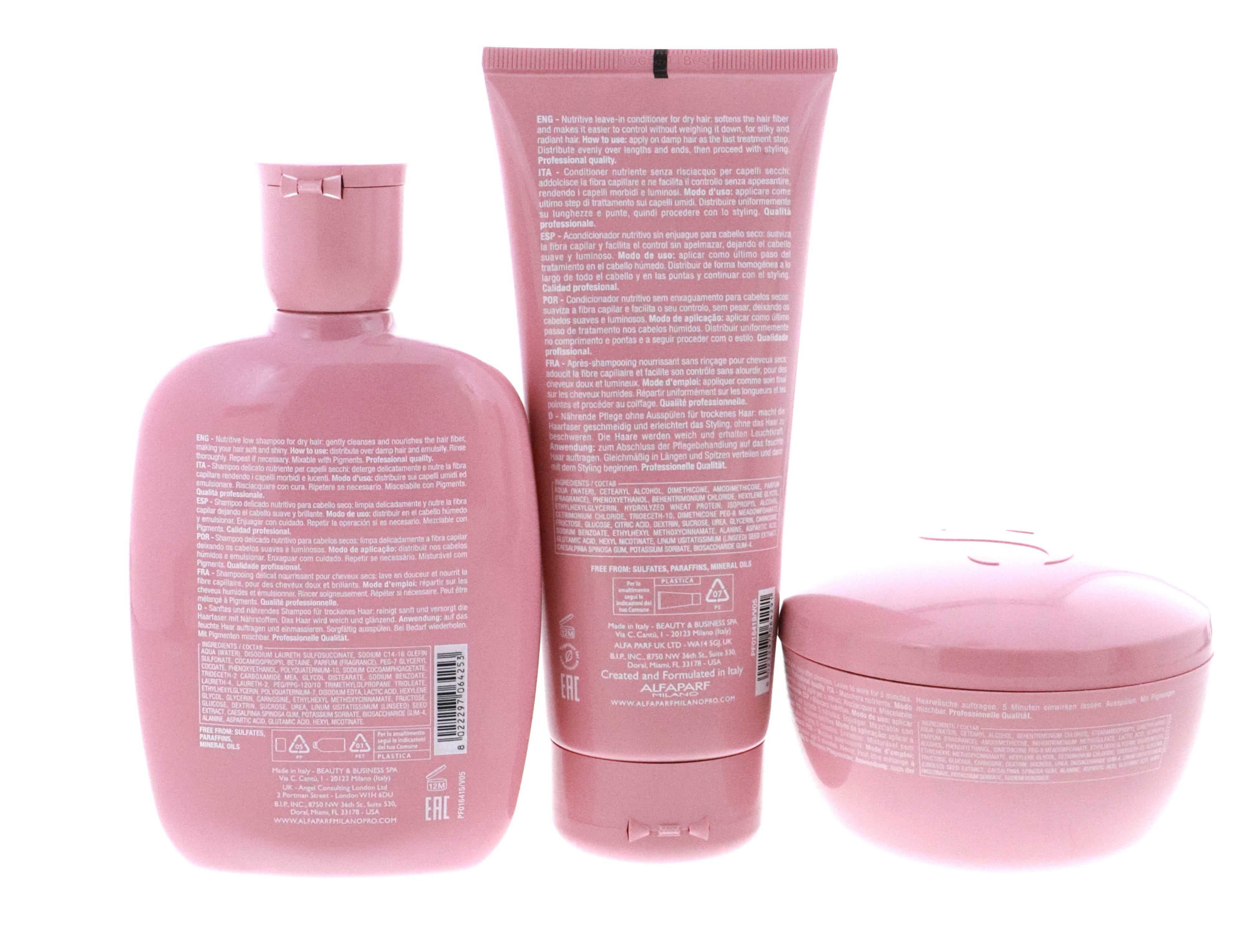 Alfaparf Semi Di Lino Moisture Nutritive Shampoo 8.45oz & Mask 6.76oz & Leave-in 6.76oz