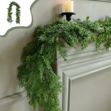 Cedar Garland Realistic Christmas, Cedar Garland Hobby Lobby, Thick Cedar Garland Christmas, 6ft Real Touch Artificial Long Cedar Garlands for Home Dining Table Mantel Porch Holiday Party Decor(Style