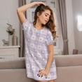 thumbnail image 3 of Gukieu Floral Purple Buffalo Plaid Print Women's Nightgown, A-line Round Neck Short-sleeved Nightgown Pajamas Home Wear Suitable for Home and Outing, 3 of 6