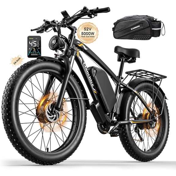 Dual Motor Peak 5000W Electric Bike for Adults Men Women 40-45MPH 100 Miles, 52V 34AH Long Range Ebike, Fat Tire 24Inch, Commuter Electric Bicycles Ebike, Hydraulic Disc Brake
