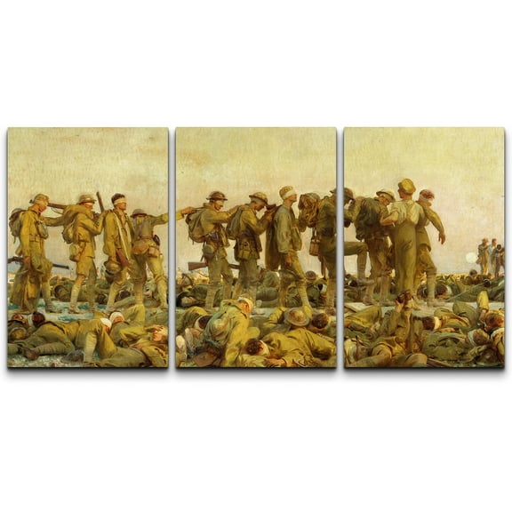 wall26 Canvas Print Wall Art Set Gassed,1919 by John Singer Sargent Cultural Historic Oil Painting Fine Art Reproduction Scenic Colorful for Living Room, Bedroom, Office - 24"x36" x 3 Panel