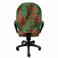 thumbnail image 3 of Christmas Office Chair Slipcover, Abstract Pines with Swirls Dots Lines Design Patchwork Style Print, Protective Stretch Decorative Fabric Cover, Standard Size, Dark Coral Dark Green, by Ambesonne, 3 of 5