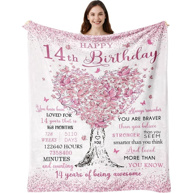 LHSHID Gifts for 14 Year Old Girl 14 Year Old Girl Gifts Birthday Blanket 14th Birthday Decorations for Girls Birthday Gifts for 14 Year Old Girl14th Birthday Throw 40"x50"