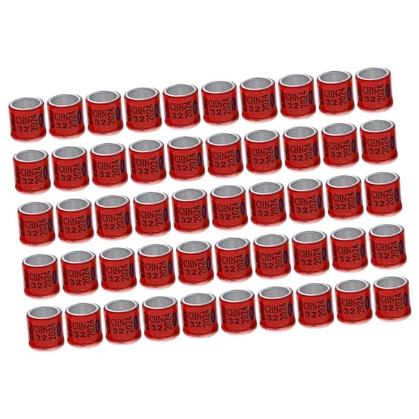 50 anillos para patas de paloma de carreras 2023, numerados para aves, de 8 mm, reutilizables, para palomas Rojo