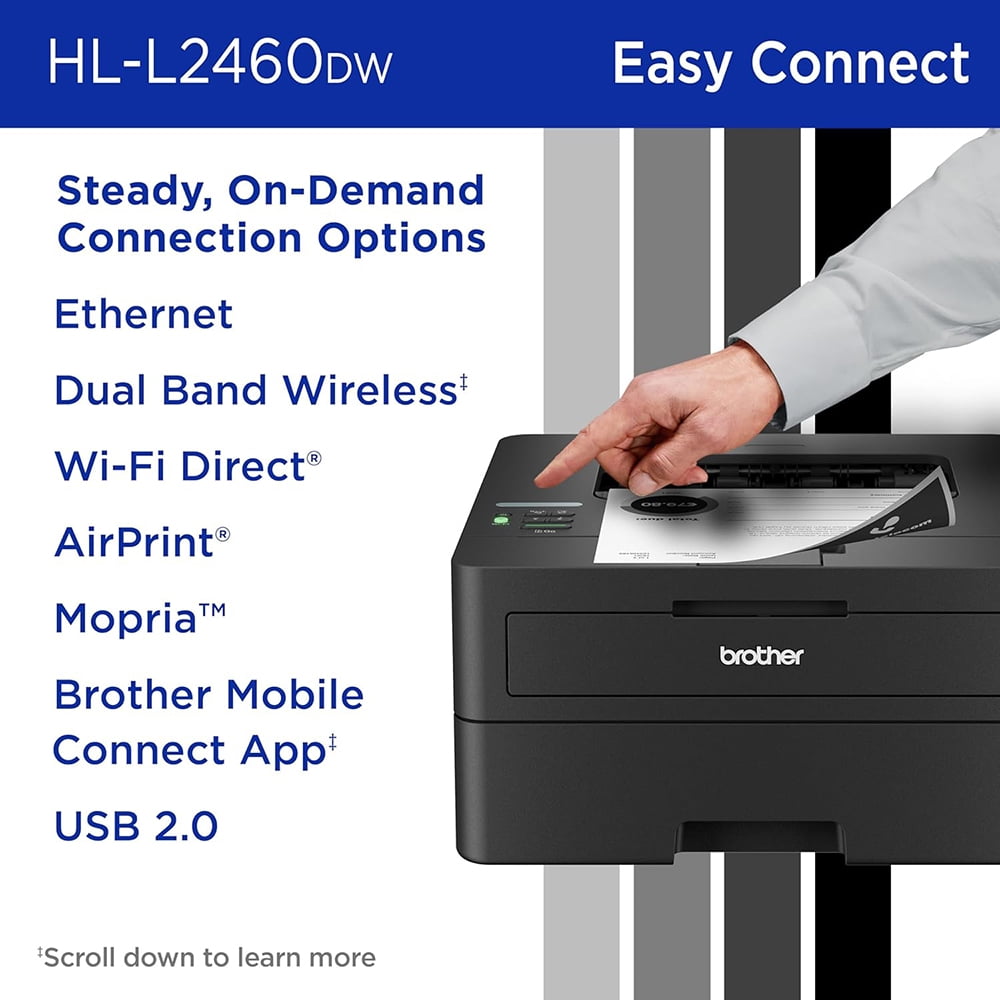 Brother HLL2460DW SOHO Laser Printer Bundle with Brother High-Yield Toner, Black Twin Pack (3,000 pages/cartridge)