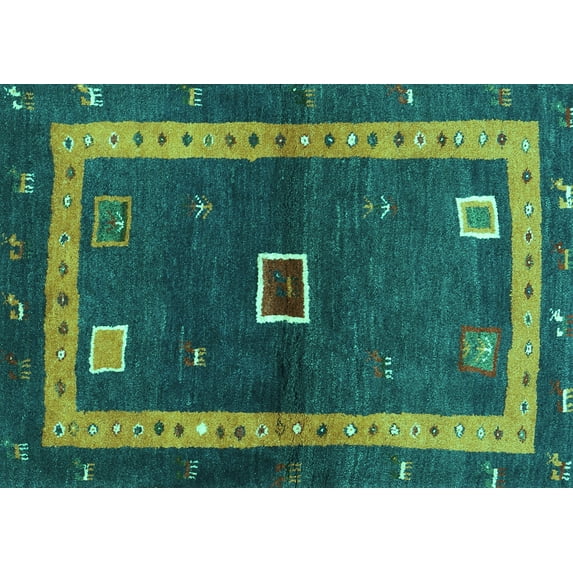 Ahgly Company Machine Washable Indoor Rectangle Abstract Turquoise Blue Contemporary Area Rugs, 2' x 4'
