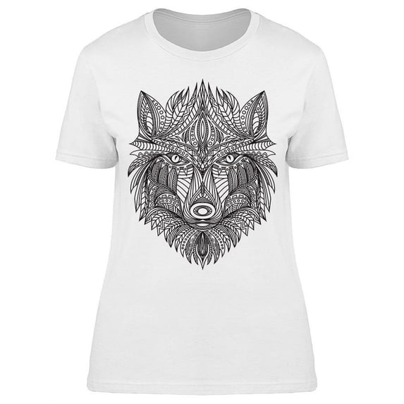 Stylized Wolf Zentangle T-Shirt Women -Image by Shutterstock, Female Large