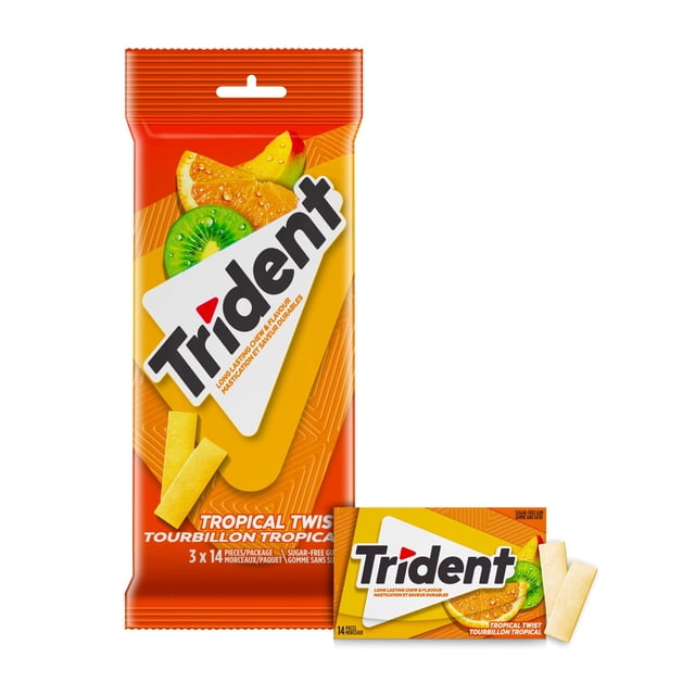 Trident, Multipaquet de gomme sans sucre Tourbillon tropical, 3 paquets (42 pièces)
