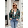thumbnail image 7 of XCHQRTI Plaid Pocket Shirt for Women Lapel Button Down Blouse Casual Long Sleeve Tops, 7 of 7