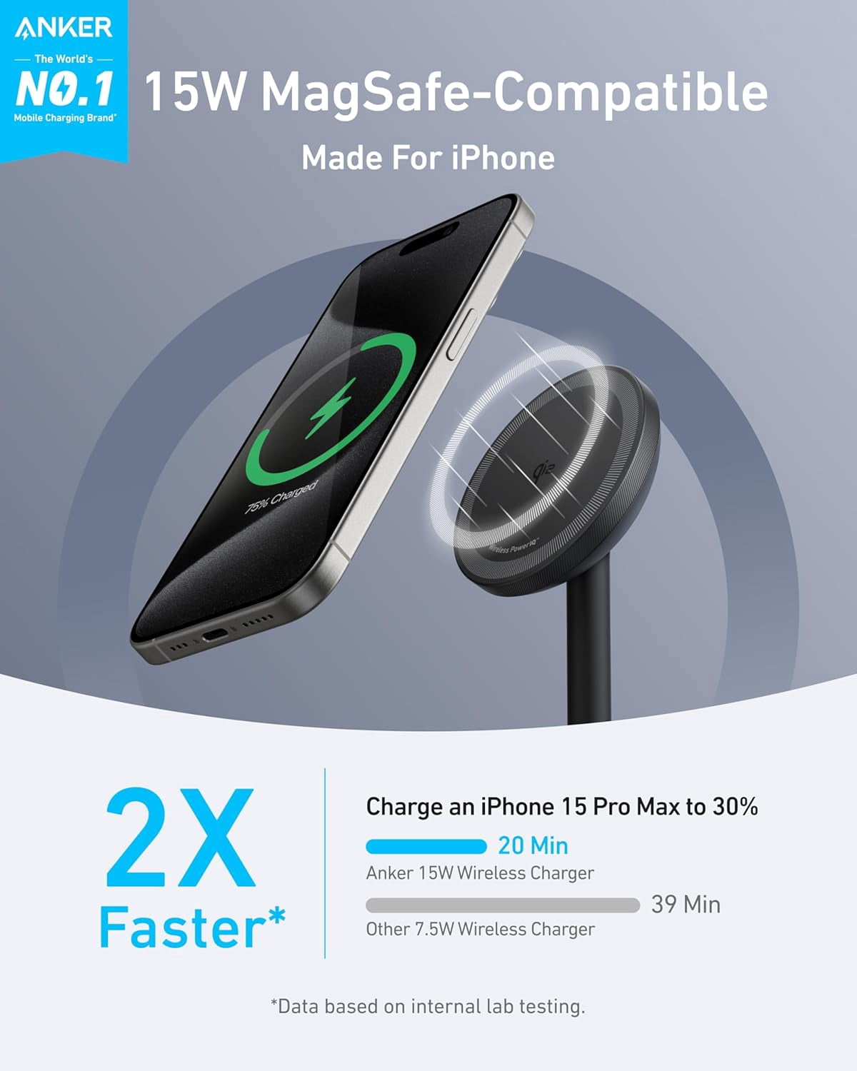 Anker MagGo iPhone 17 MagSafe Charger Compatible Stand, 15W Fast Magnetic Wireless Charging Station, Qi2 Certified 360° Wireless Charger, Magnetic Stand (No Adapter)