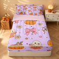 thumbnail image 2 of Homewish Halloween Spooky Animal Zipper Full Size Comforter Sets with Fitted Sheet and 2 Pillowcases, Bow Pumpkin Star Zipper Bedding Set, Lavender, Pink Reversible, 2 of 6