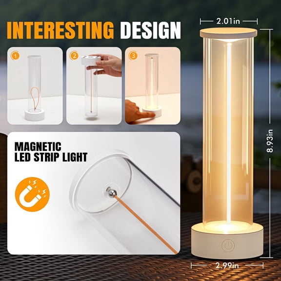 YUYAN-Indoor Outdoor Table Lamp Cordless,Rechargeable Battery Powered Lamp 3-Mode Touch Dimmable,IP54 Waterproof Portable Lamp for Bedside Reading,Patio Grill,Gazebo Party,Camping Tent (White)