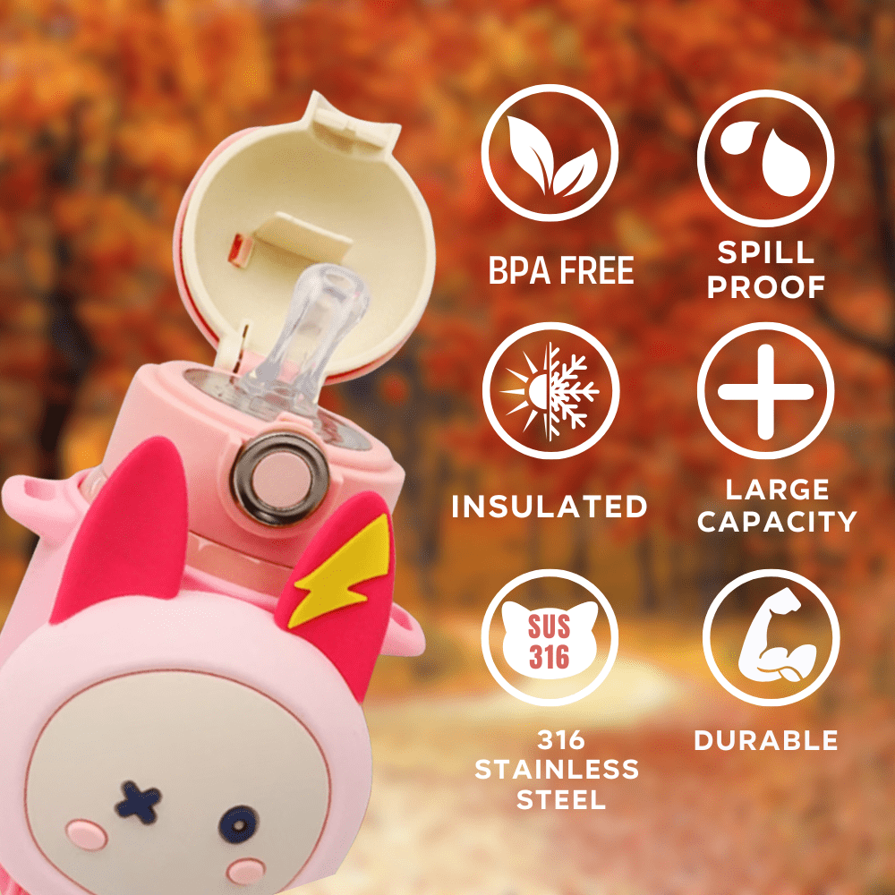 Coco Cap Squeaker Straw Thermos Cup (Pink Rabbit)