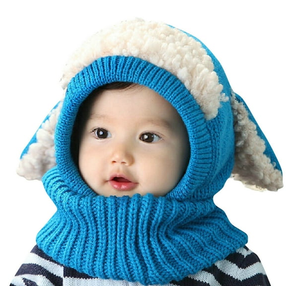 Toddlers Woolen Beanies Hats Scarf with Earflaps and Ears Cute Fleece Winter Skull Cap 6M-6Y Boys & Girls Solid Thermal Warm Crochet Knitted Hat