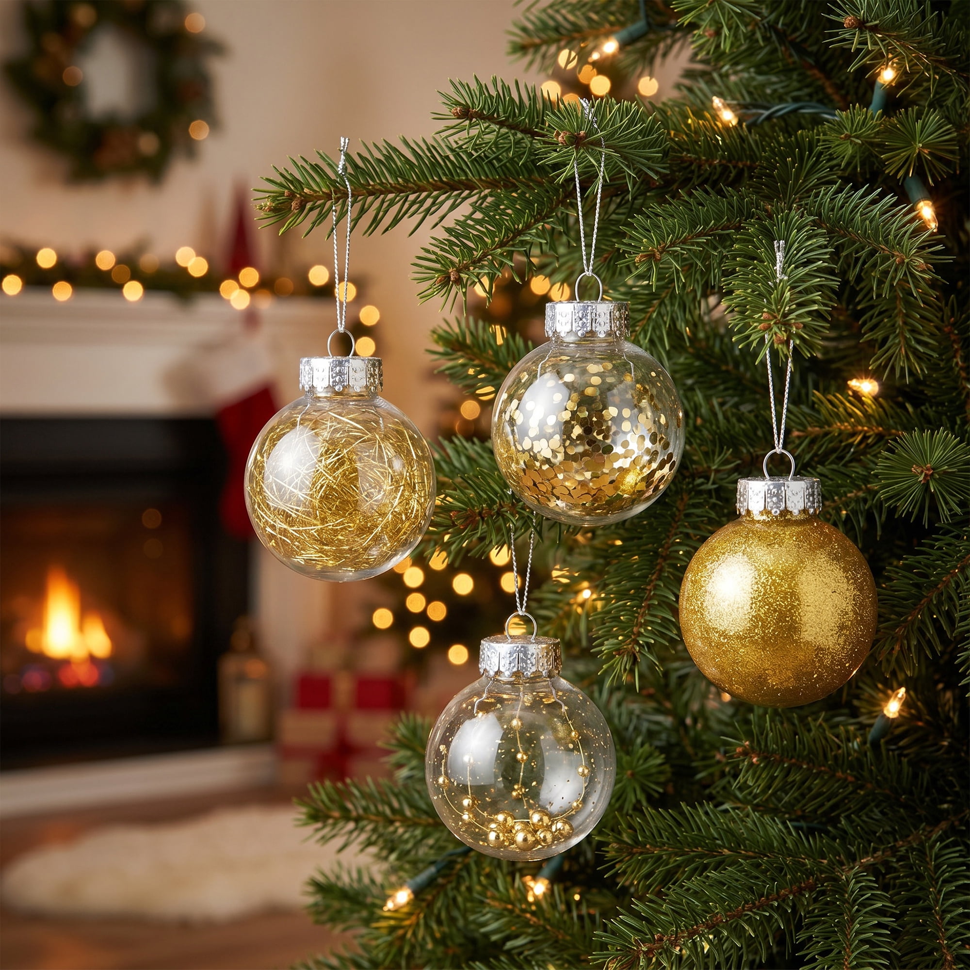 Unique Bargains Christmas Tree Ornaments - 24 Pack Baubles Shatterproof Balls Gold 2.4"