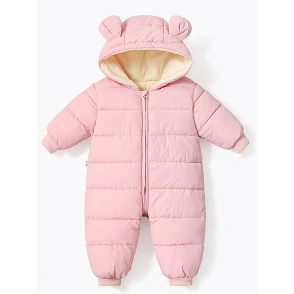 0-3T Baby Winter Warm Cotton Puffer Hooded Jumpsuit Coat Romper Snowsuit for Newborn Infant Toddler Girls Boys