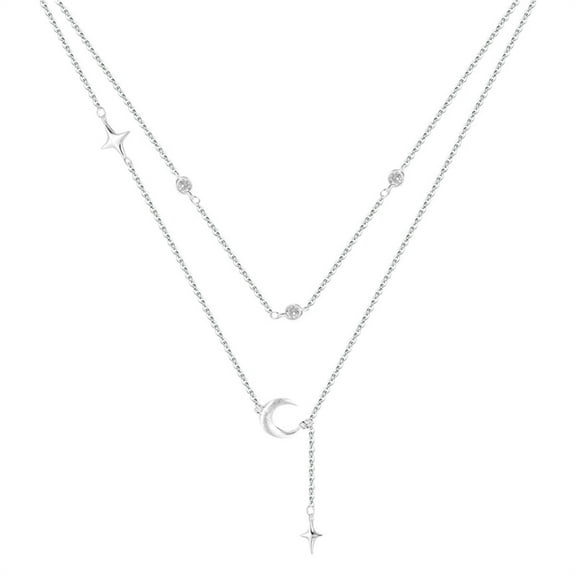 This 925 sterling silver double-layered star and moon tassel necklace is luxurious yet stylish, perfectly complementing any outfit and perfect for everyday wear.