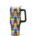thumbnail image 2 of Autism Awareness Colorful Puzzle Piece Skinny Stainless Steel Tumbler Vacuum Insulated Double Wall with Lid Straw,40oz Water Tumbler, 40oz Vacuum Insulated Double Wall Travel Tumbler, 2 of 6