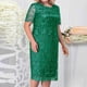 thumbnail image 3 of Umfun - Vestidos formales para mujer, tallas grandes, informales, con cuello en V, encaje estampado, malla, para dama de honor, invitada de boda, noche, verde, talla 2XL, 3 of 5