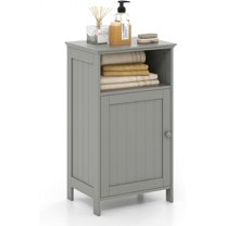 Bathroom Storage Cabinet, Freestanding Wooden Single Door Side Floor Organizer with Adjustable Shelf, Small Bathroom Cabinet for Small Spaces, Living Room (Grey)